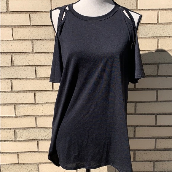 LAST 1💖BLACK COLD SHOULDER DETAIL TUNIC TOP - Picture 4 of 8